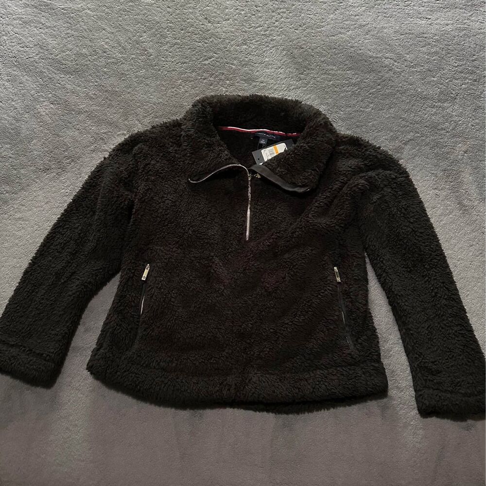 NEW Women’s Tommy Hilfiger Cozy Black Sherpa Fleece Bomber Jacket
